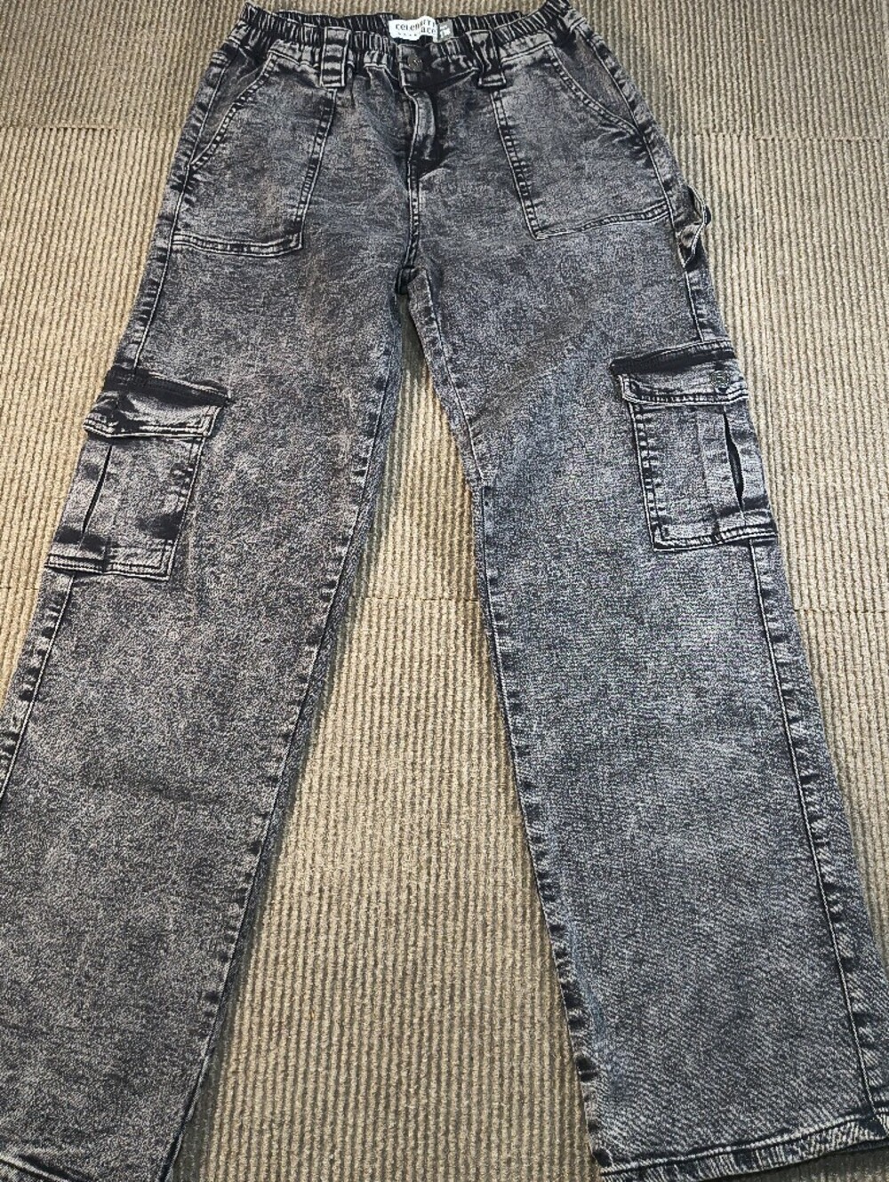 Celebrity Jeans Womens Size 7/28 Black Acid Wash Multi Cargo Baggy Wide